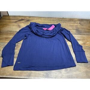 LILLY PULITZER Navy Blue Belinda Cowl Neck Off Shoulder Shirt Top Sz Large NWT